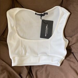 Prettylittlething white cropped tank top